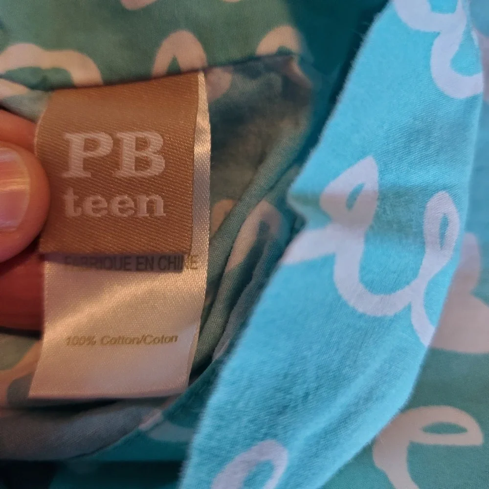 PBteen Love Hearts Pillowcase Set 2 Turquoise Blue White 100% Cotton Standard